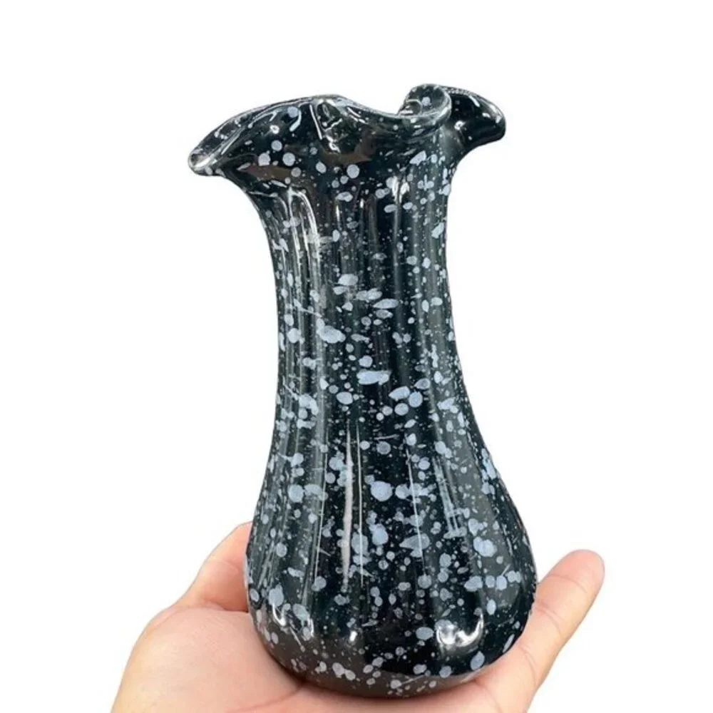 MCM Deena Savoy Vase Speckle Splatter Art Pottery Twist Top Black White Vintage‎